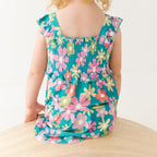 Retro Daisies Small Ribbed Flutter Sleeve Dress