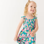 Retro Daisies Small Ribbed Flutter Sleeve Dress