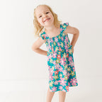 Retro Daisies Small Ribbed Flutter Sleeve Dress