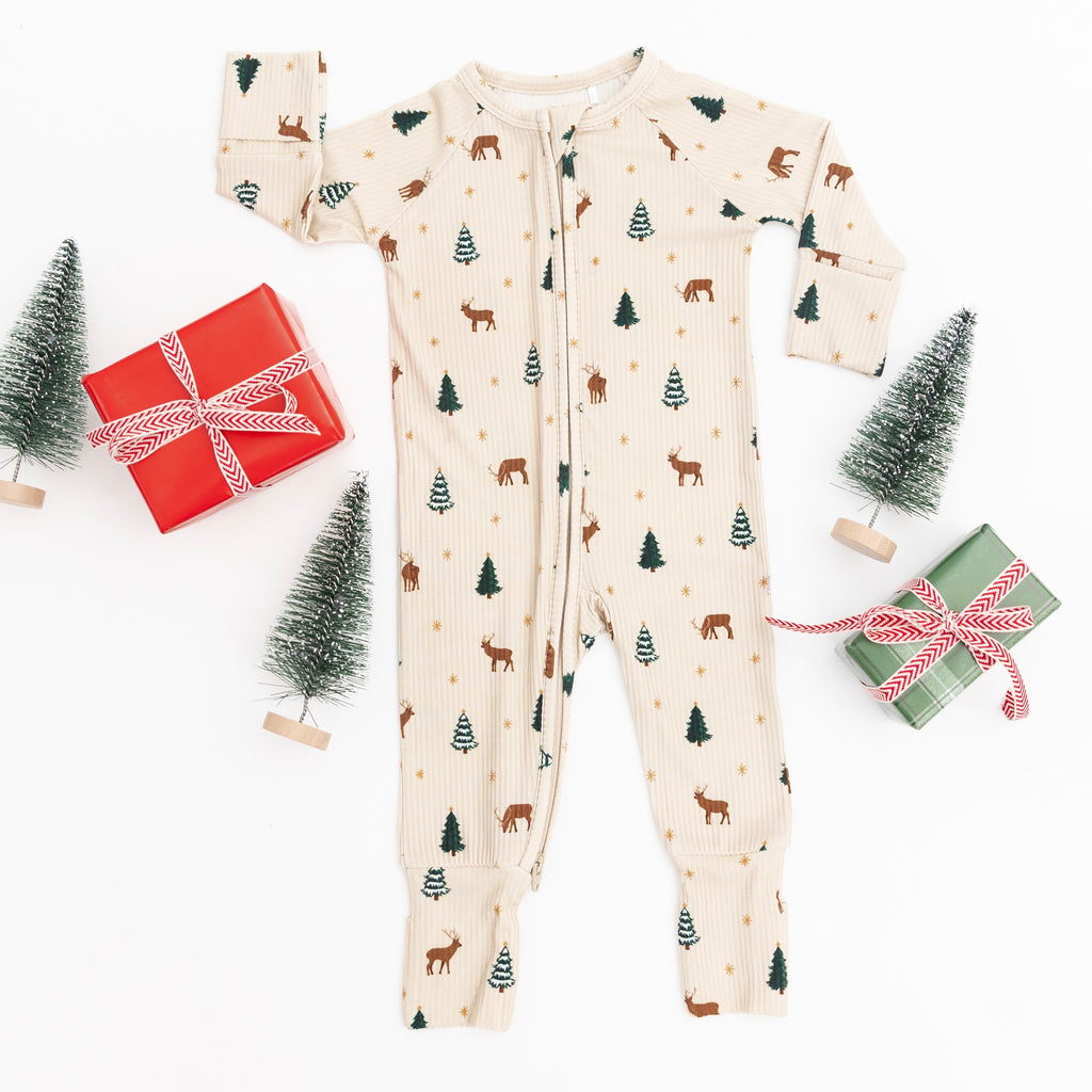 Reindeer Forest Small Ribbed Zip Romper
