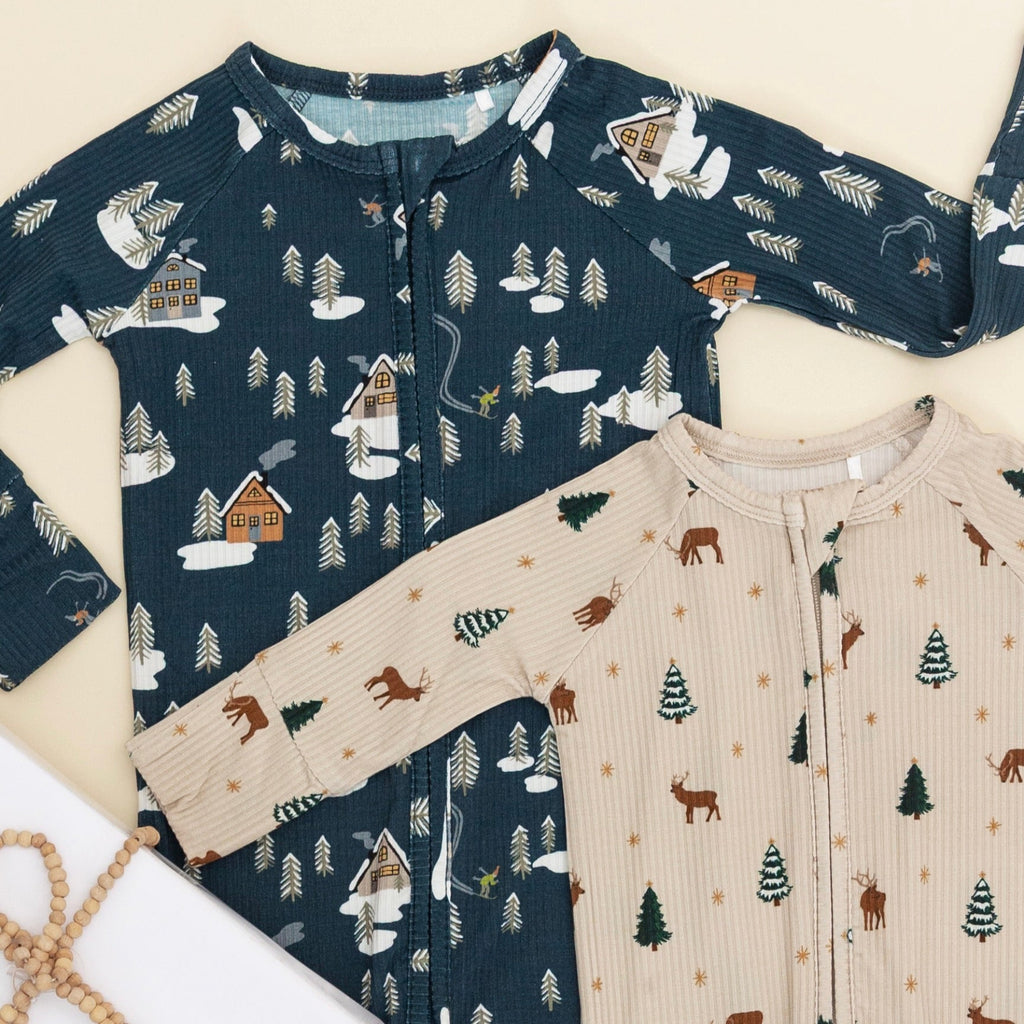 Snowy Village Small Ribbed Zip Romper