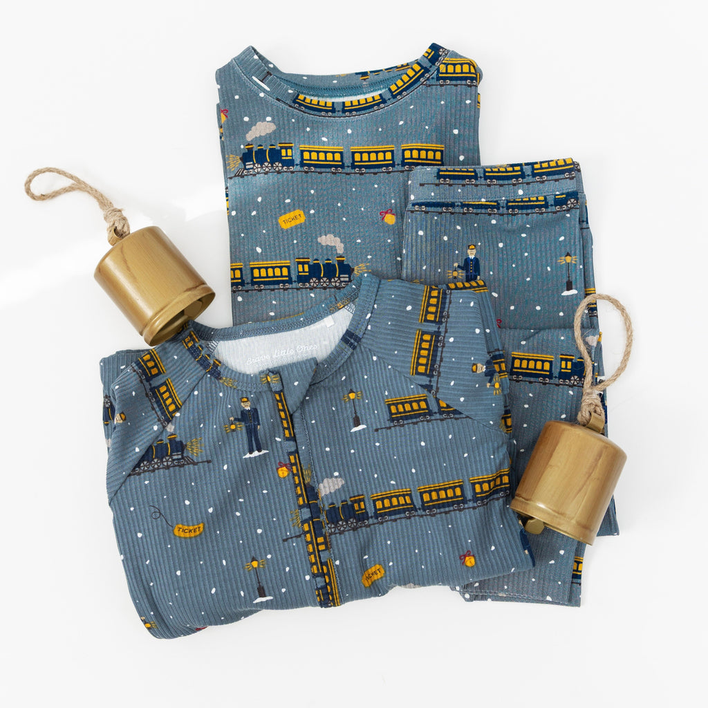Christmas Trains Small Ribbed Two-Piece Set