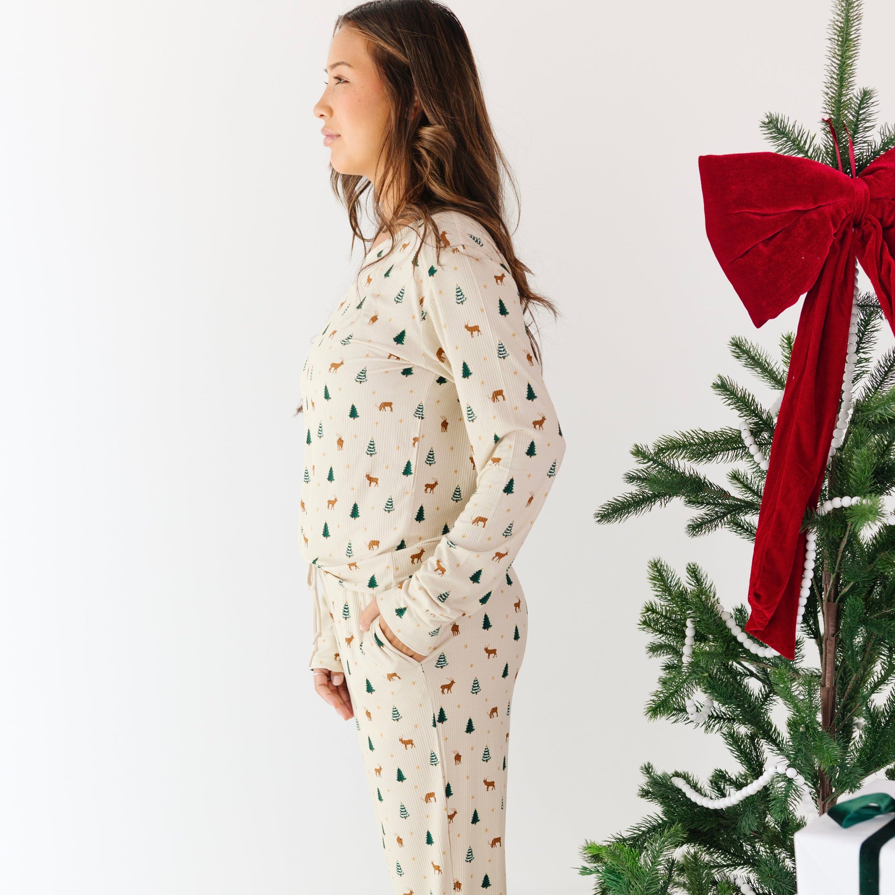 Reindeer Forest Small Ribbed Women's Long Sleeve Top