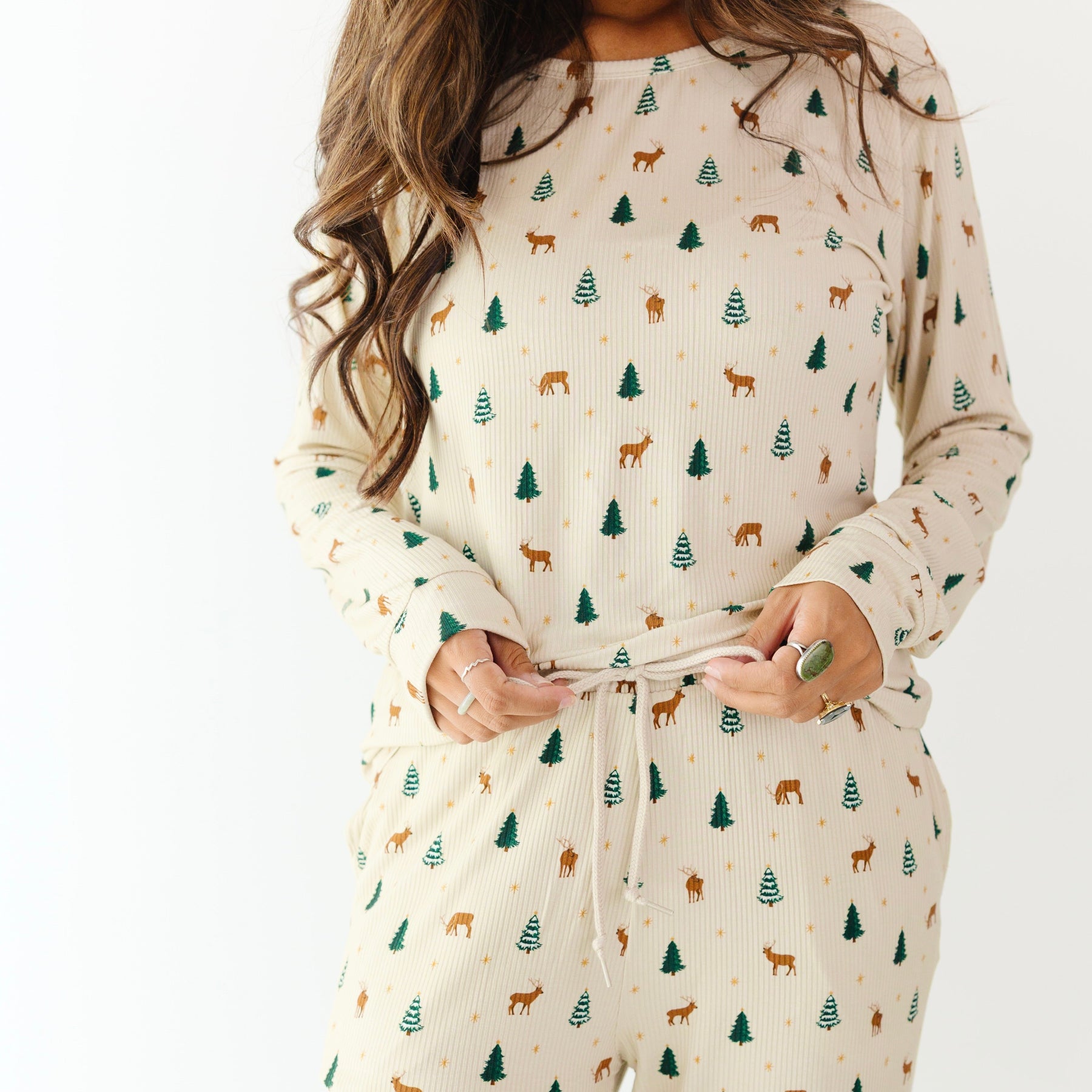 Reindeer Forest Small Ribbed Women's Long Sleeve Top