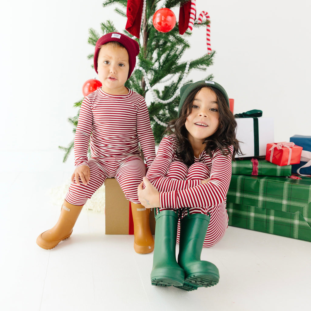 Red Stripe Small Ribbed Two-Piece Set