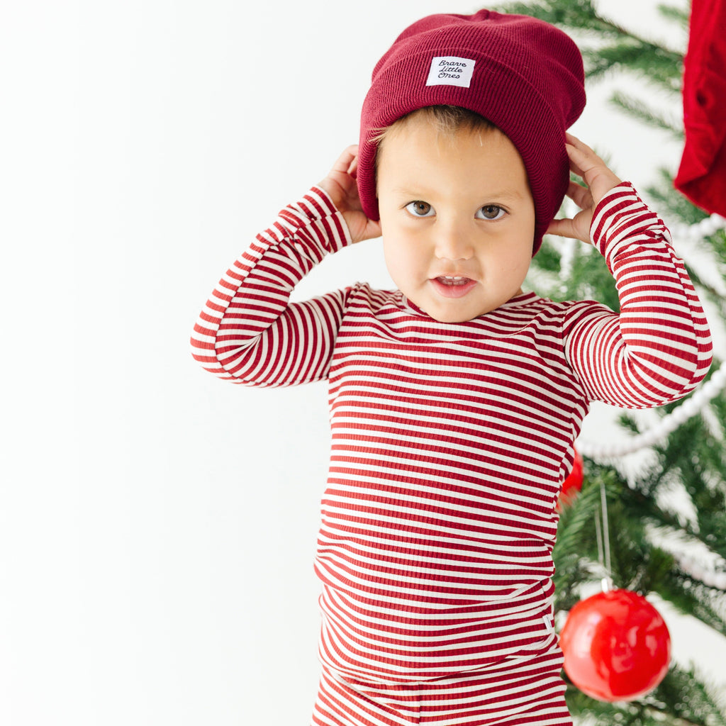 Red Stripe Small Ribbed Two-Piece Set