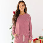 Red Stripe Small Ribbed Women's Long Sleeve Top