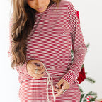 Red Stripe Small Ribbed Women's Long Sleeve Top