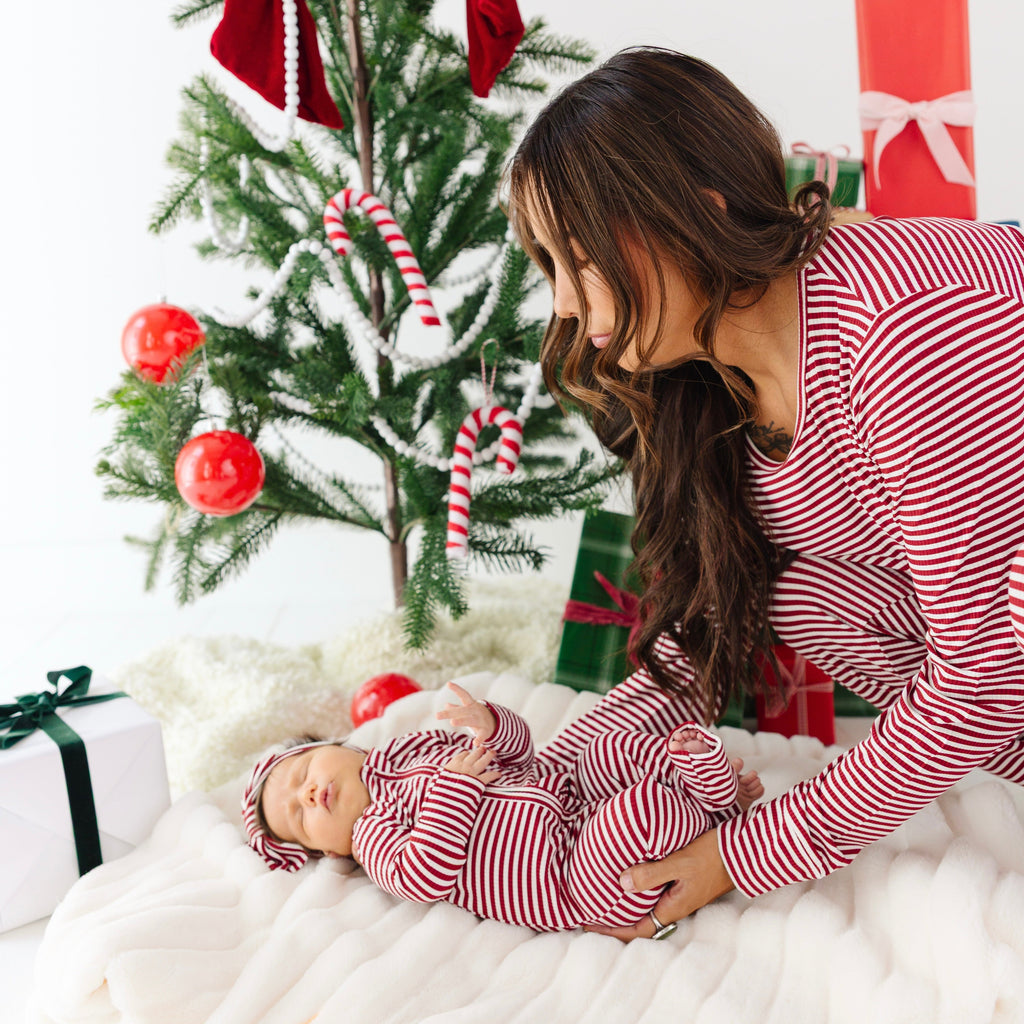 Red Stripe Small Ribbed Women's Long Sleeve Top