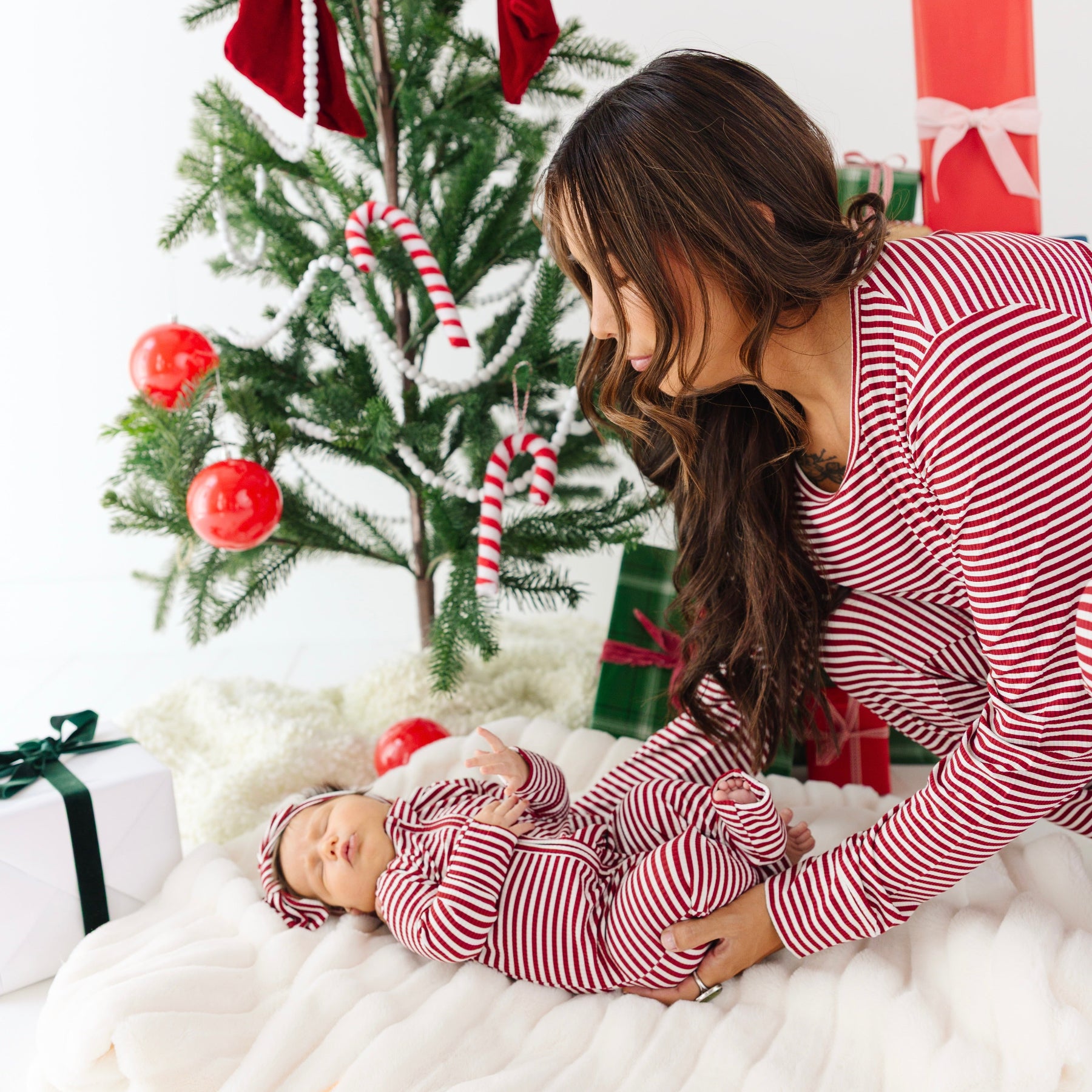 Red Stripe Small Ribbed Women's Long Sleeve Top