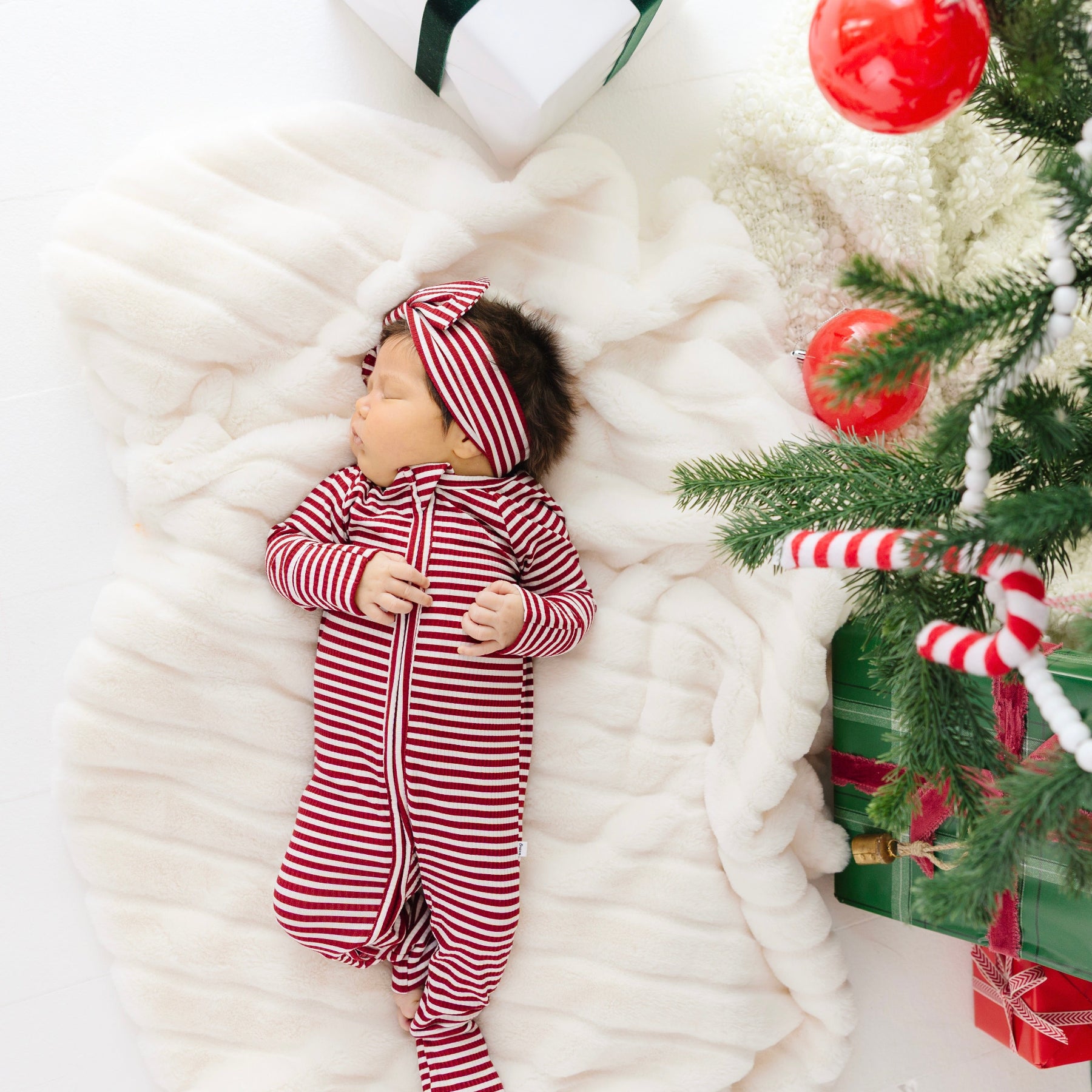 Red Stripe Small Ribbed Bow