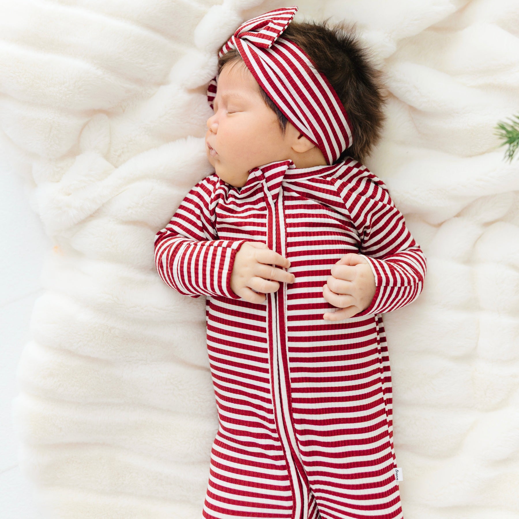 Red Stripe Small Ribbed Bow