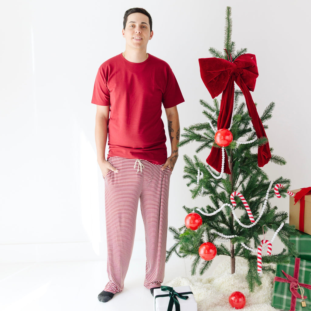 Red Stripe Small Ribbed Men's Pants