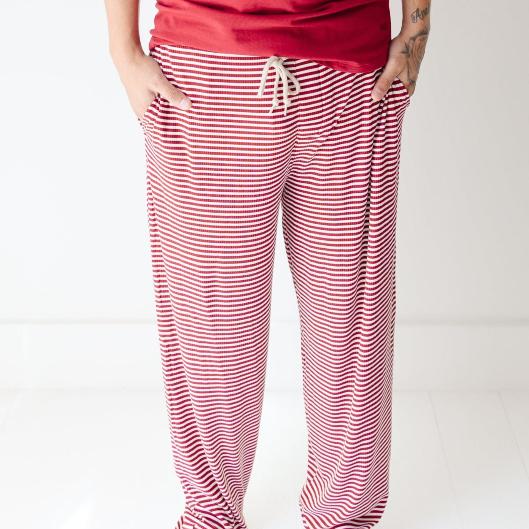 Red Stripe Small Ribbed Men's Pants