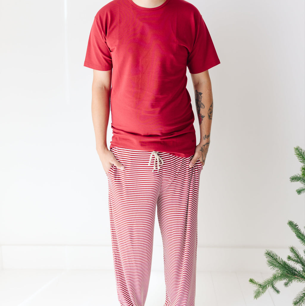 Red Stripe Small Ribbed Men's Pants