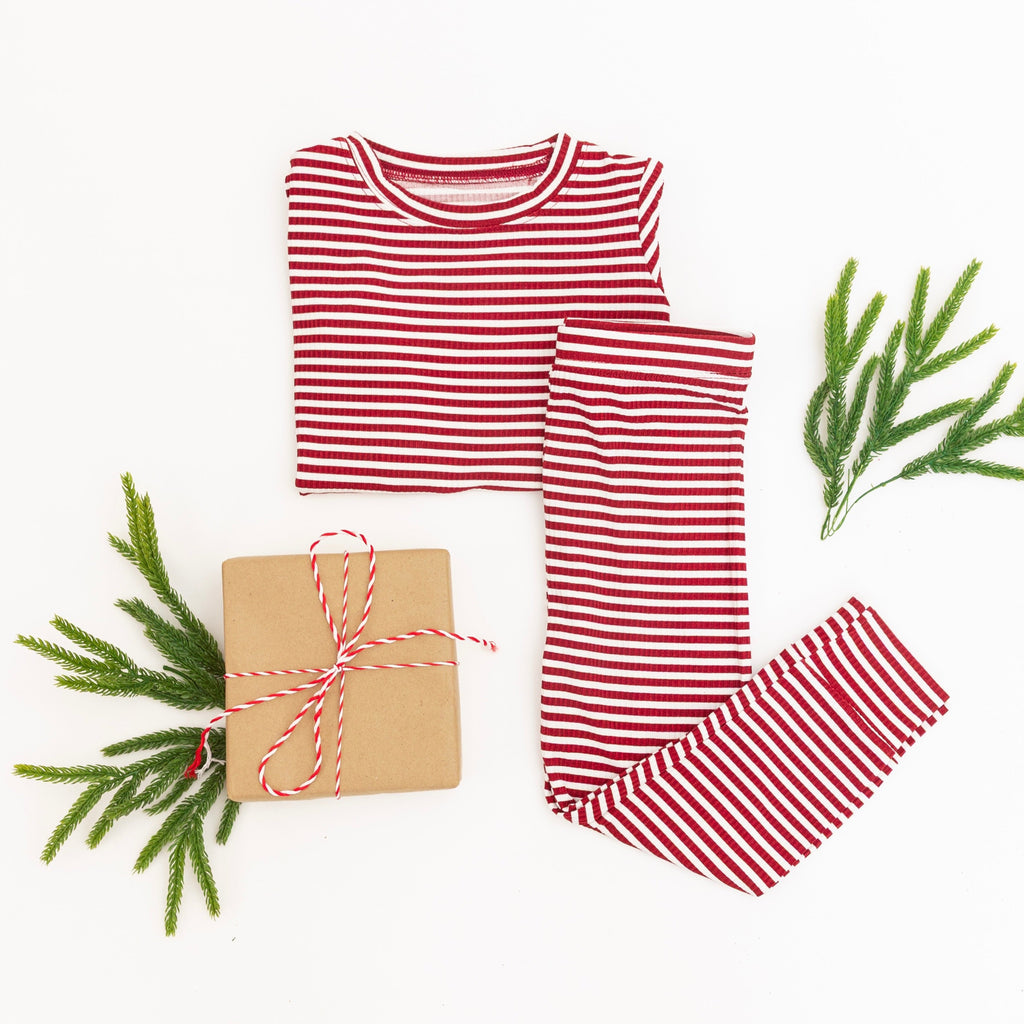 Red Stripe Small Ribbed Two-Piece Set