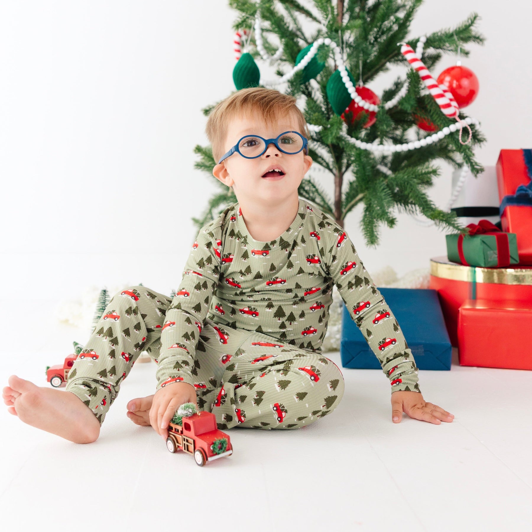 Red Christmas Trucks Small Ribbed Two-Piece Set