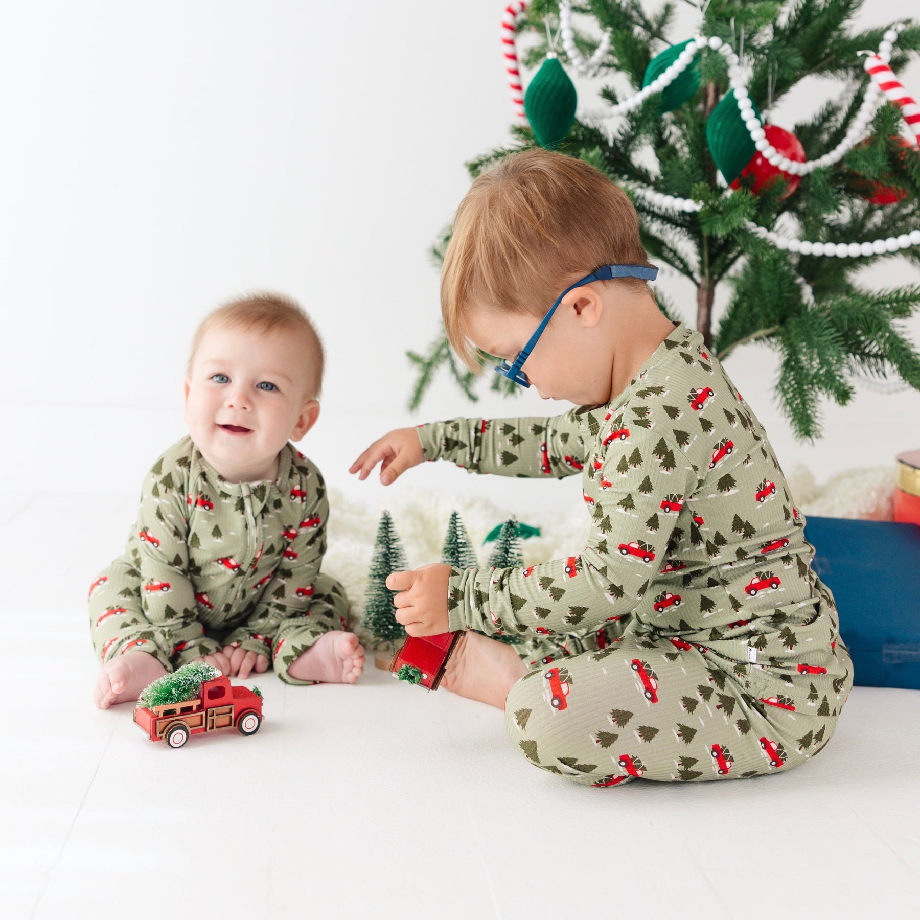 Red Christmas Trucks Small Ribbed Two-Piece Set