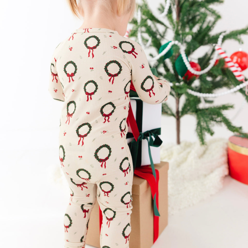 Christmas Wreaths Small Ribbed Zip Romper