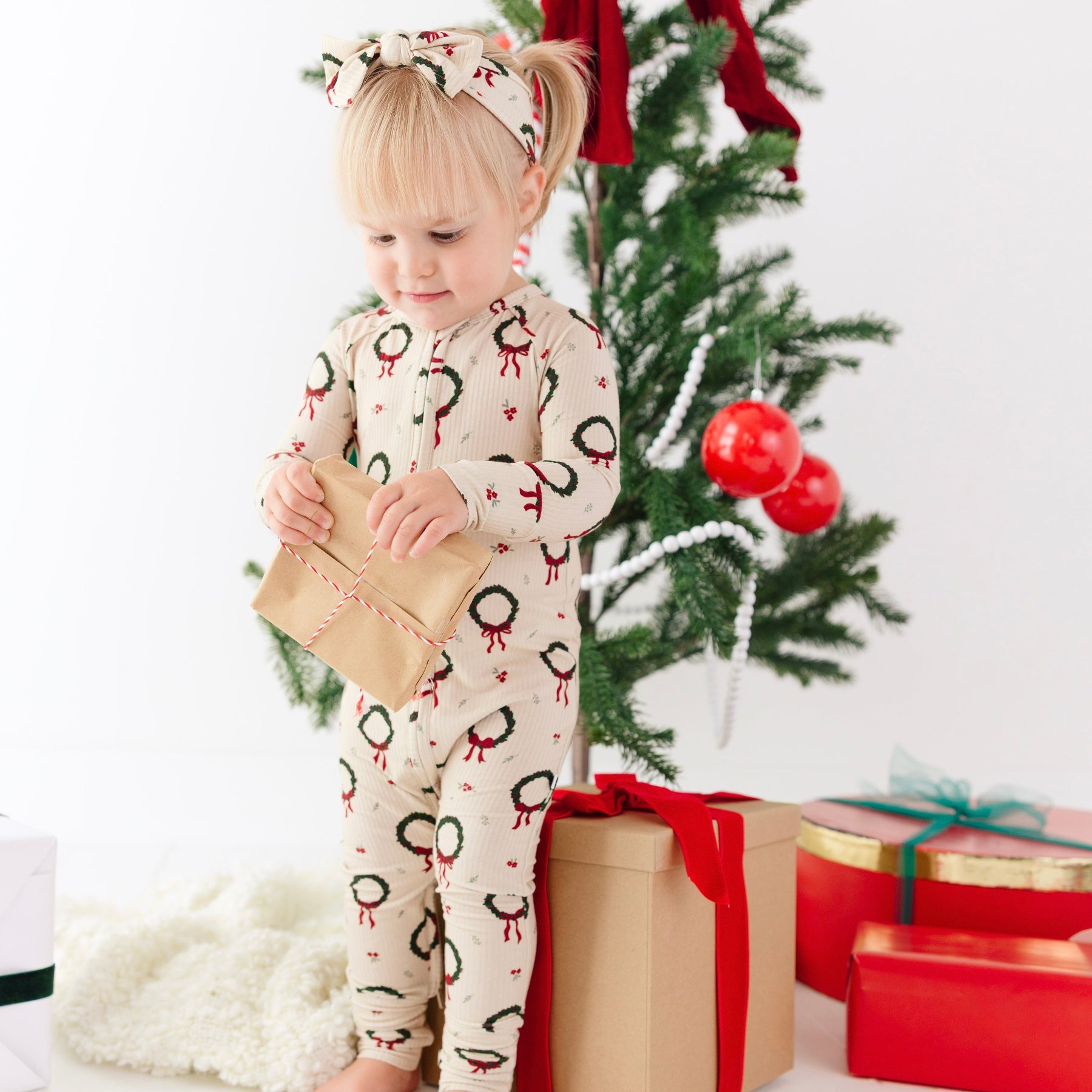Christmas Wreaths Small Ribbed Zip Romper