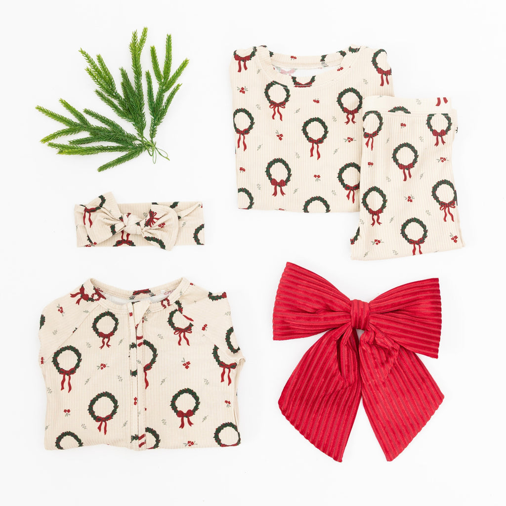 Christmas Wreaths Small Ribbed Bow