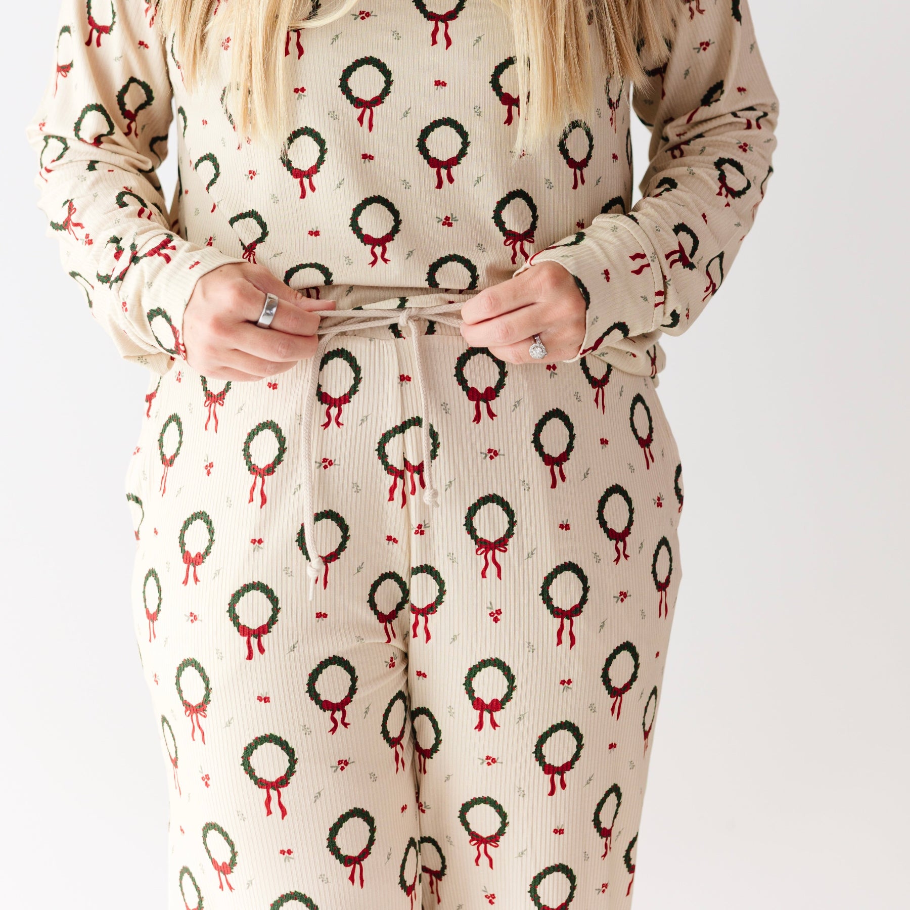 Christmas Wreaths Small Ribbed Women's Matching Set