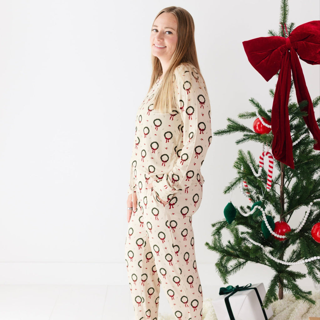 Christmas Wreaths Small Ribbed Women's Matching Set