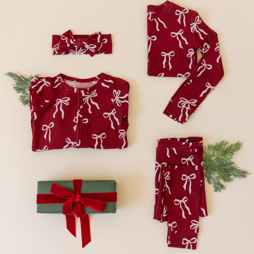Coquette Bows Red Small Ribbed Two-Piece Set