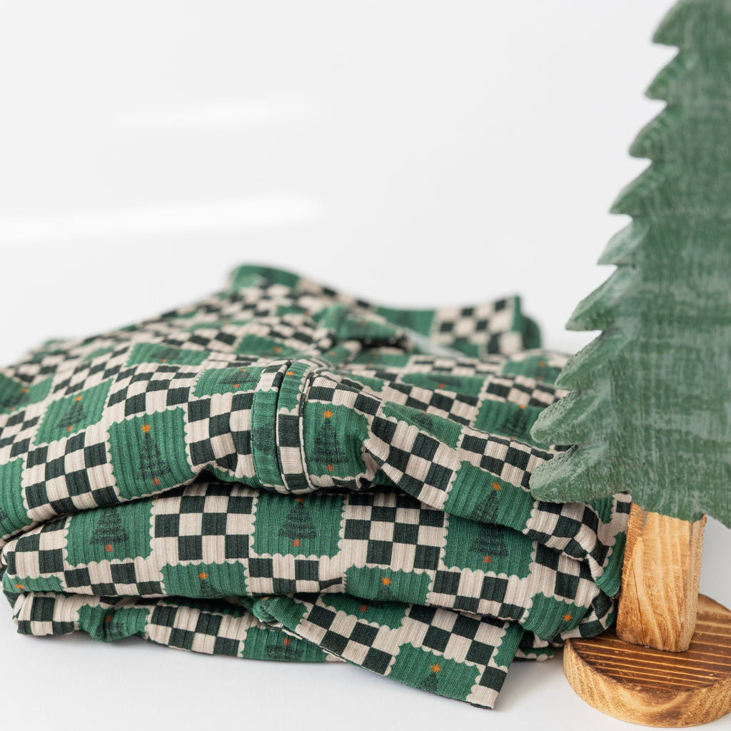 Checkered Christmas Trees Small Ribbed Zip Romper