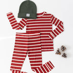 Red Wide Stripe Small Ribbed Two-Piece Set