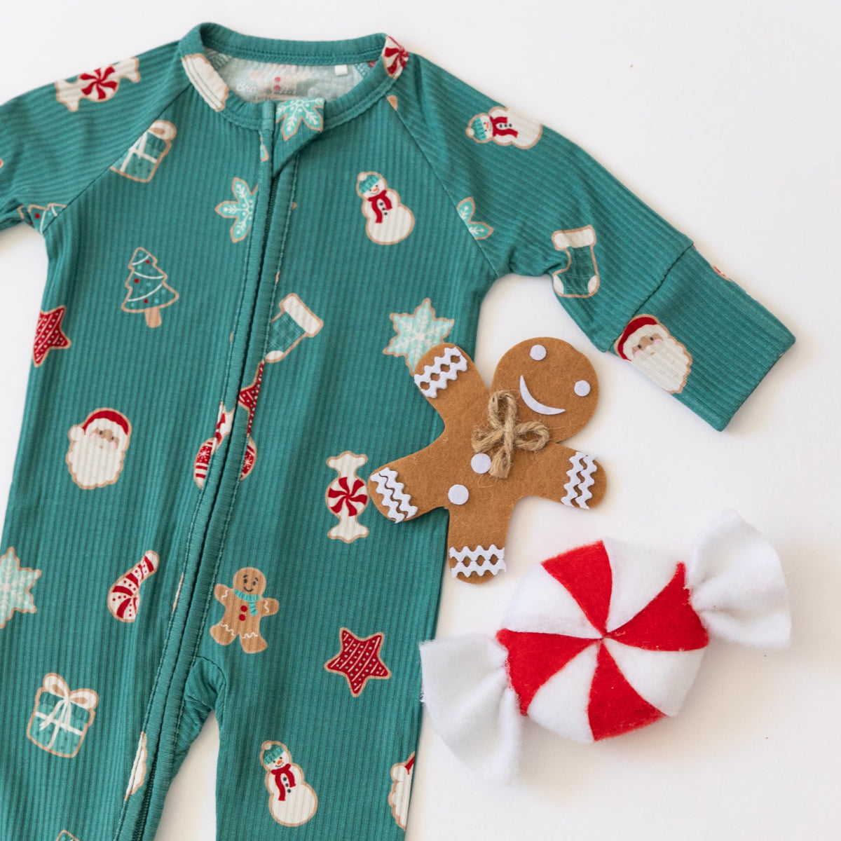 Sugar Cookies Frosted Teal Small Ribbed Zip Romper