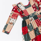 Patchwork Small Ribbed Ruffle Long Sleeve Dress