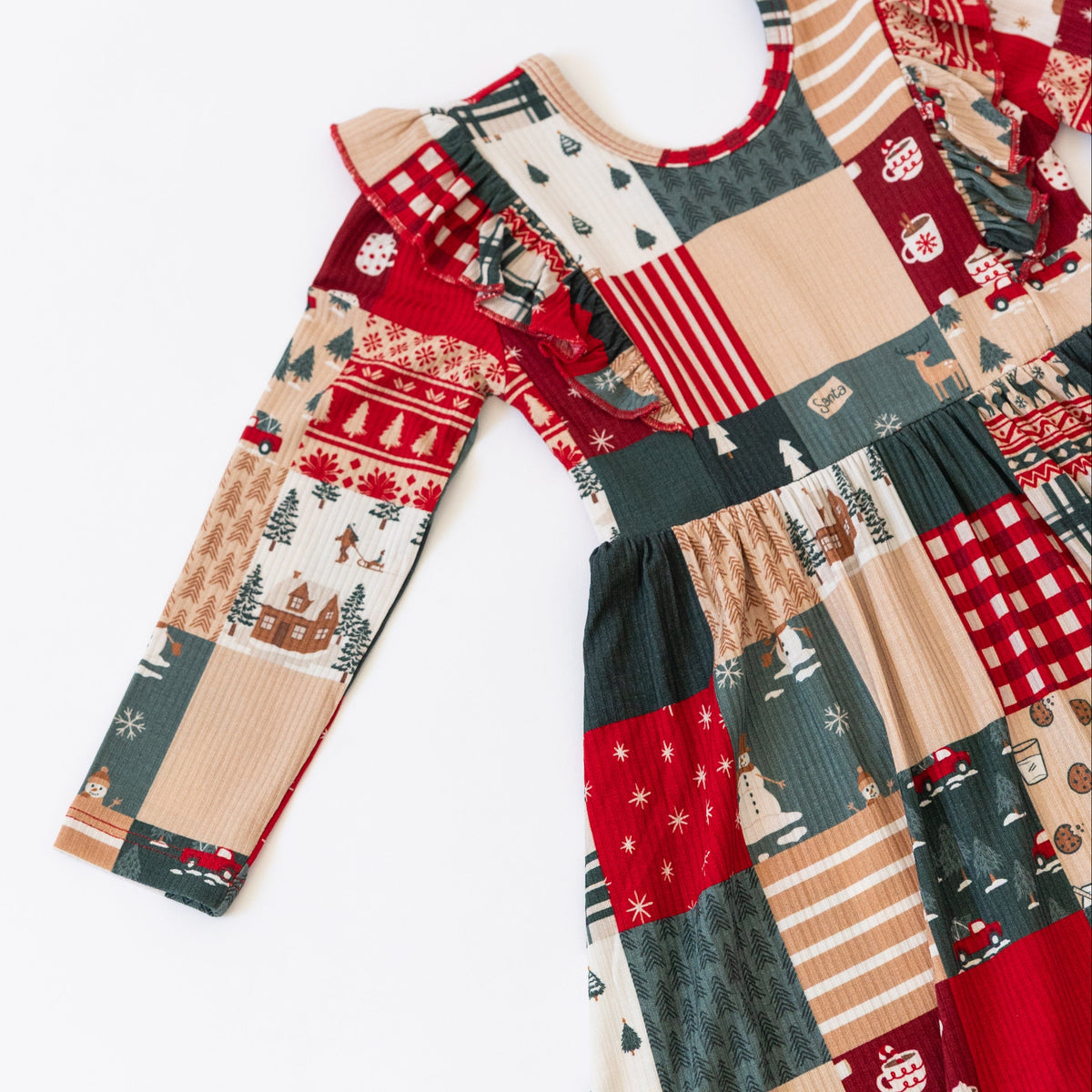 Patchwork Small Ribbed Ruffle Long Sleeve Dress