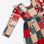 Patchwork Small Ribbed Ruffle Long Sleeve Dress