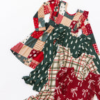Patchwork Small Ribbed Ruffle Long Sleeve Dress