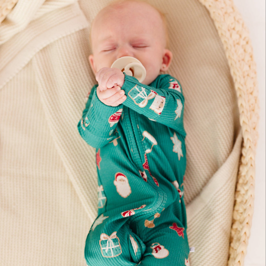 Sugar Cookies Frosted Teal Small Ribbed Zip Romper