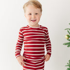 Red Wide Stripe Small Ribbed Two-Piece Set