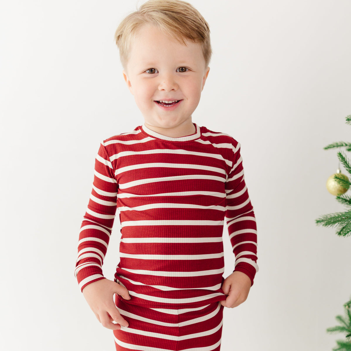 Red Wide Stripe Small Ribbed Two-Piece Set