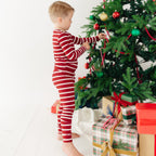 Red Wide Stripe Small Ribbed Two-Piece Set
