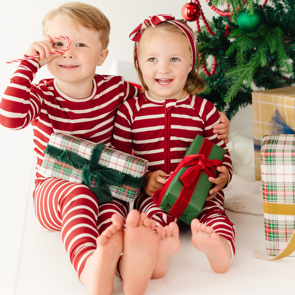Red Wide Stripe Small Ribbed Zip Romper