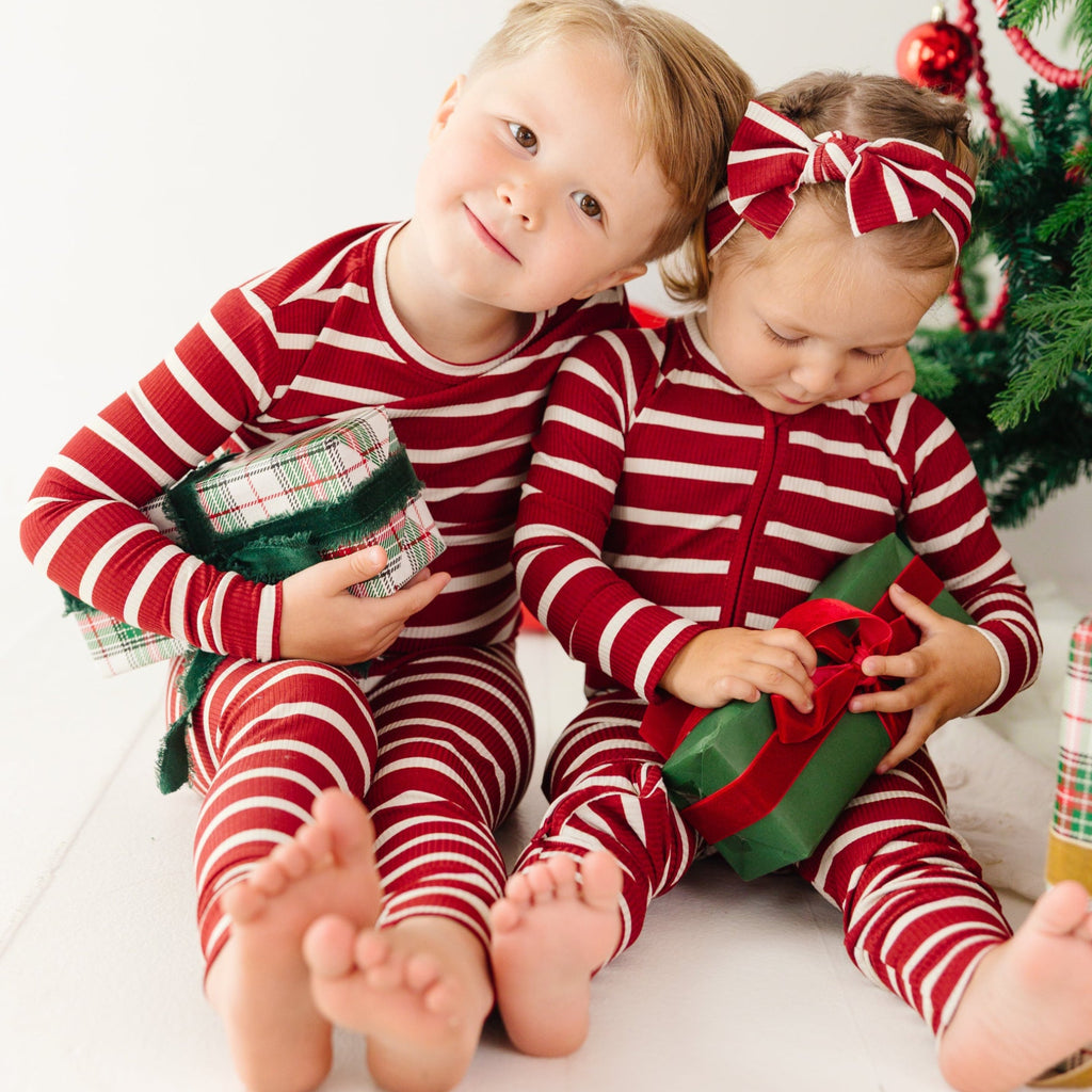 Red Wide Stripe Small Ribbed Zip Romper
