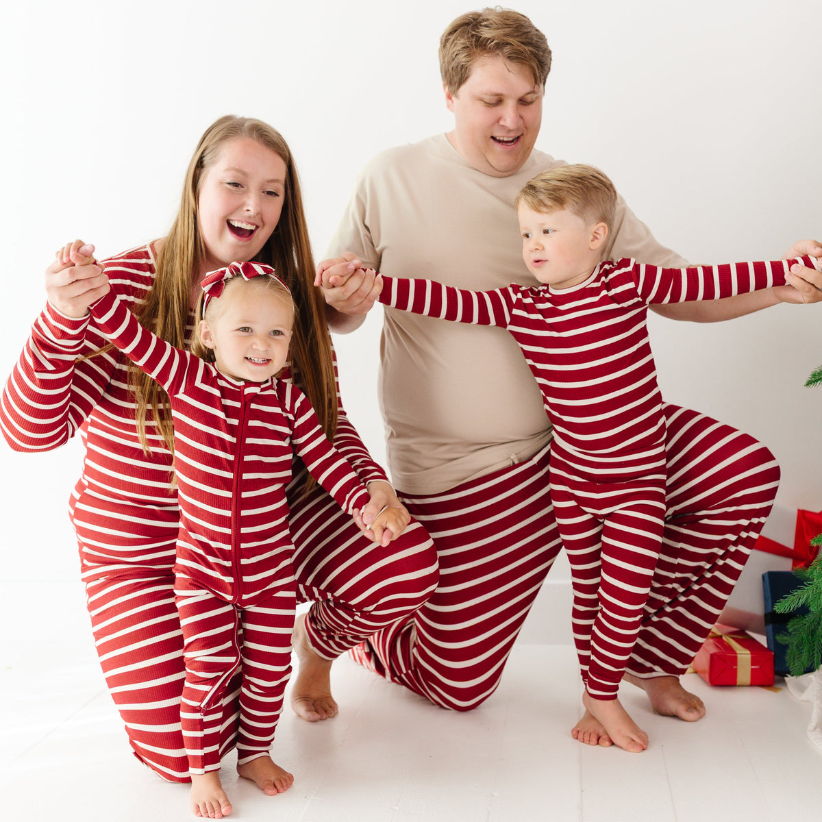 Red Wide Stripe Small Ribbed Two-Piece Set