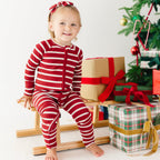 Red Wide Stripe Small Ribbed Zip Romper