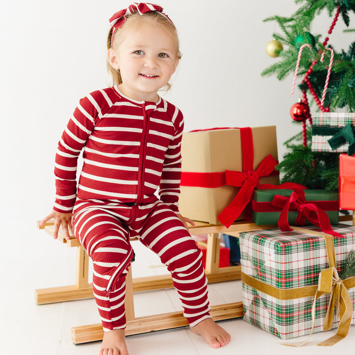 Red Wide Stripe Small Ribbed Zip Romper
