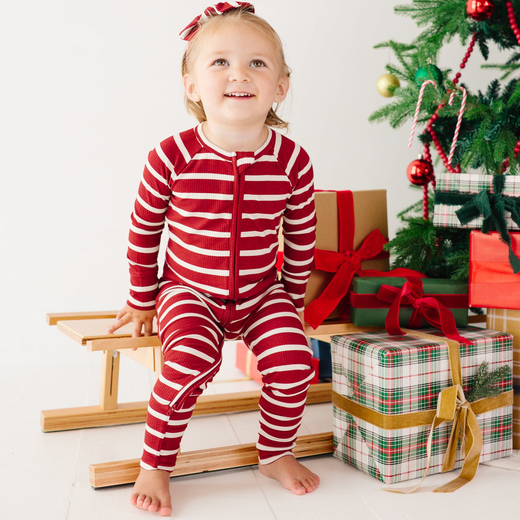 Red Wide Stripe Small Ribbed Zip Romper