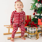 Red Wide Stripe Small Ribbed Zip Romper