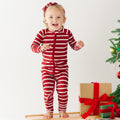 Red Wide Stripe Small Ribbed Zip Romper