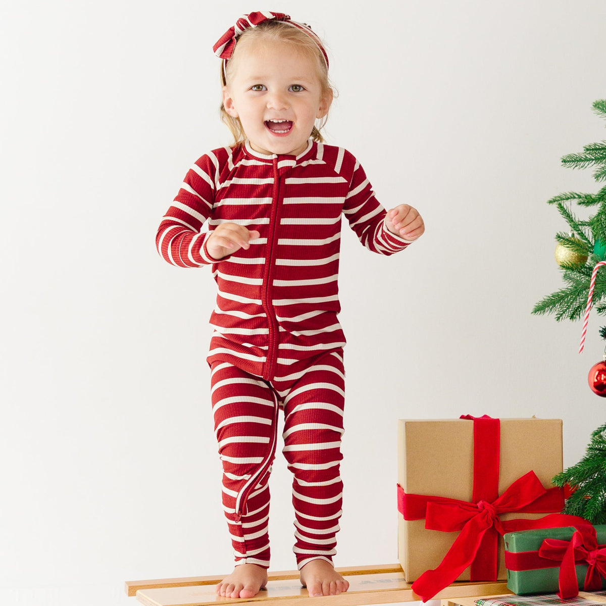 Red Wide Stripe Small Ribbed Zip Romper