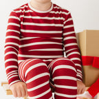 Red Wide Stripe Small Ribbed Two-Piece Set