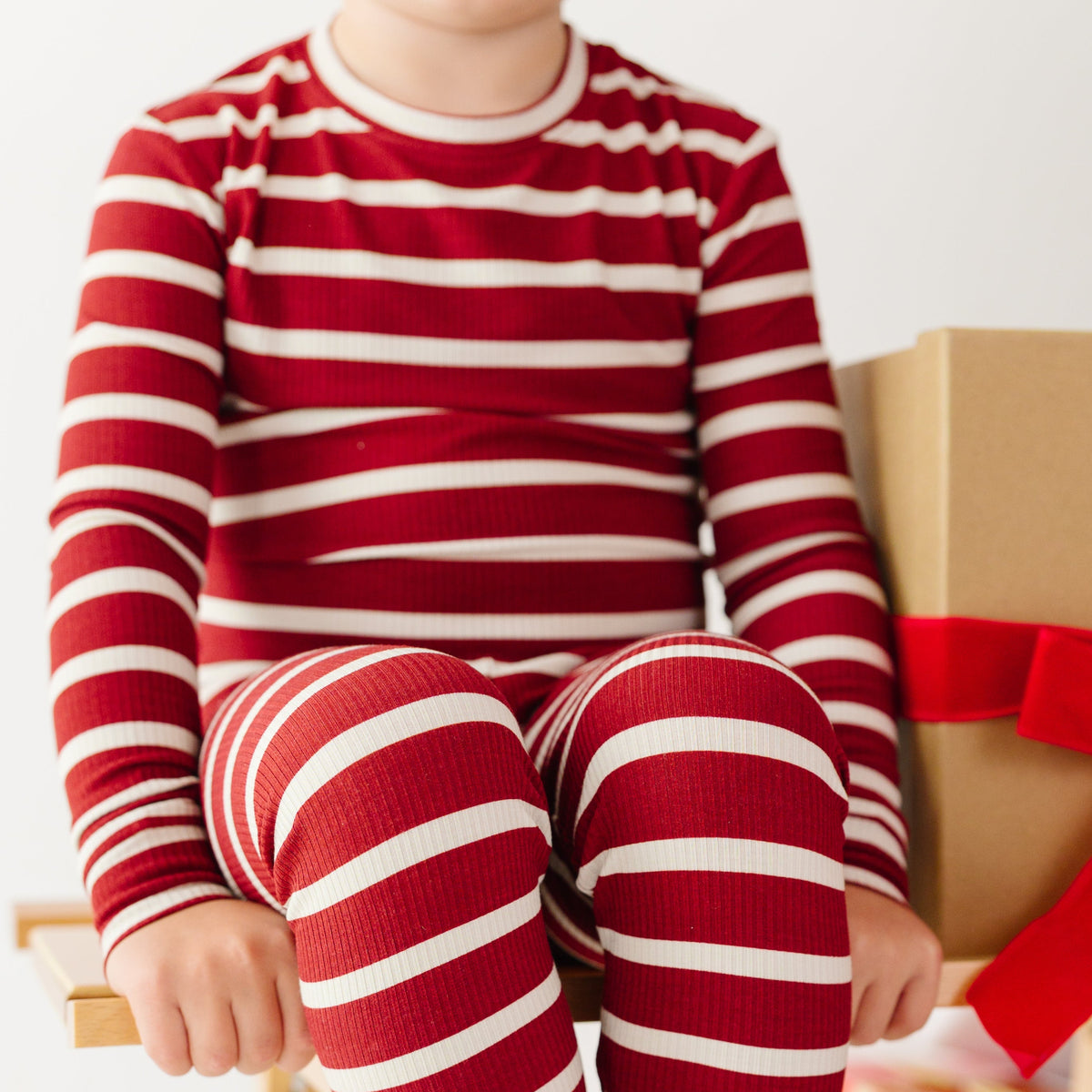 Red Wide Stripe Small Ribbed Two-Piece Set